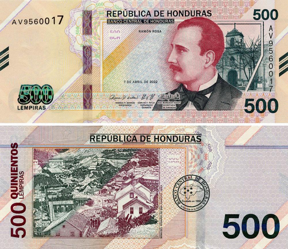 Коллекционная банкнота Гондурас 500 лемпир 2022 2024 UNC (PW113)