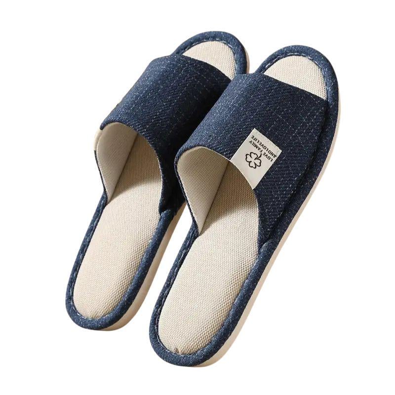 Домашние тапочки льняные с открытым носком р. 45 29,5 см Темно-синий Домашние тапочки льняные с открытым носком р. 45 29,5 см Темно-синий