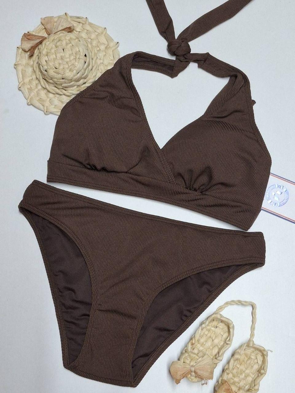 Купальник женский раздельный Samegame N614k в рубчик мягкая с чашкой без косточек р. 46 Коричневый