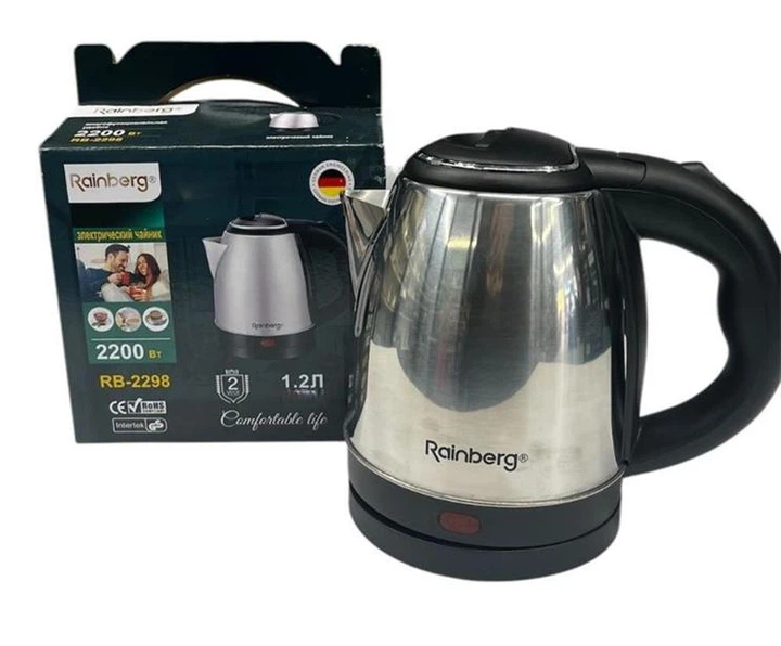 Чайник электрический Rainberg RB-2298 2200 Вт из нержавеющей стали дисковый Серый (GR-06096)