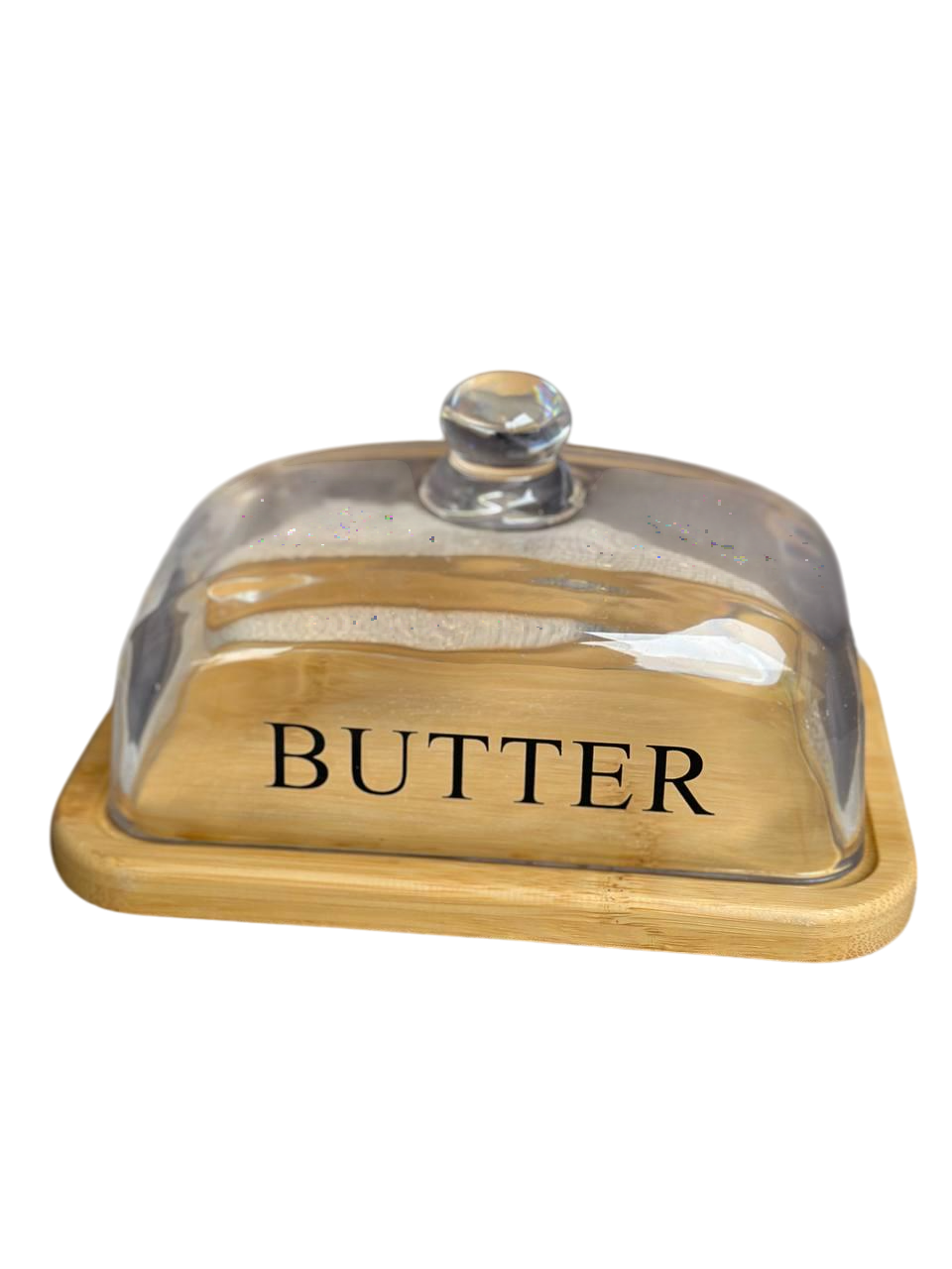 Маслянка BUTTER B010756 скляна на бамбуковій підставці 18х13х9,5 см