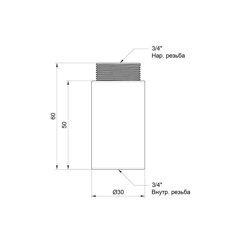 Удлинитель SD Plus 50 мм х 3/4" Хром (SD1302050) - фото 2