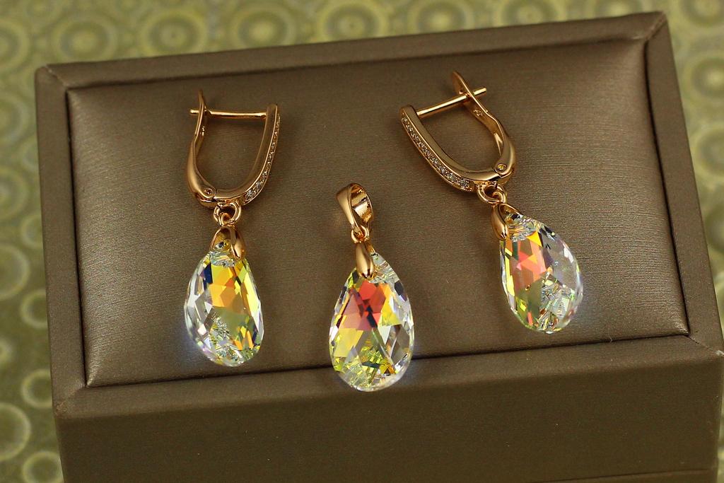 Набор Xuping Jewelry капля Сваровски желтый хамелеон 2 см Золотистый (26919643)