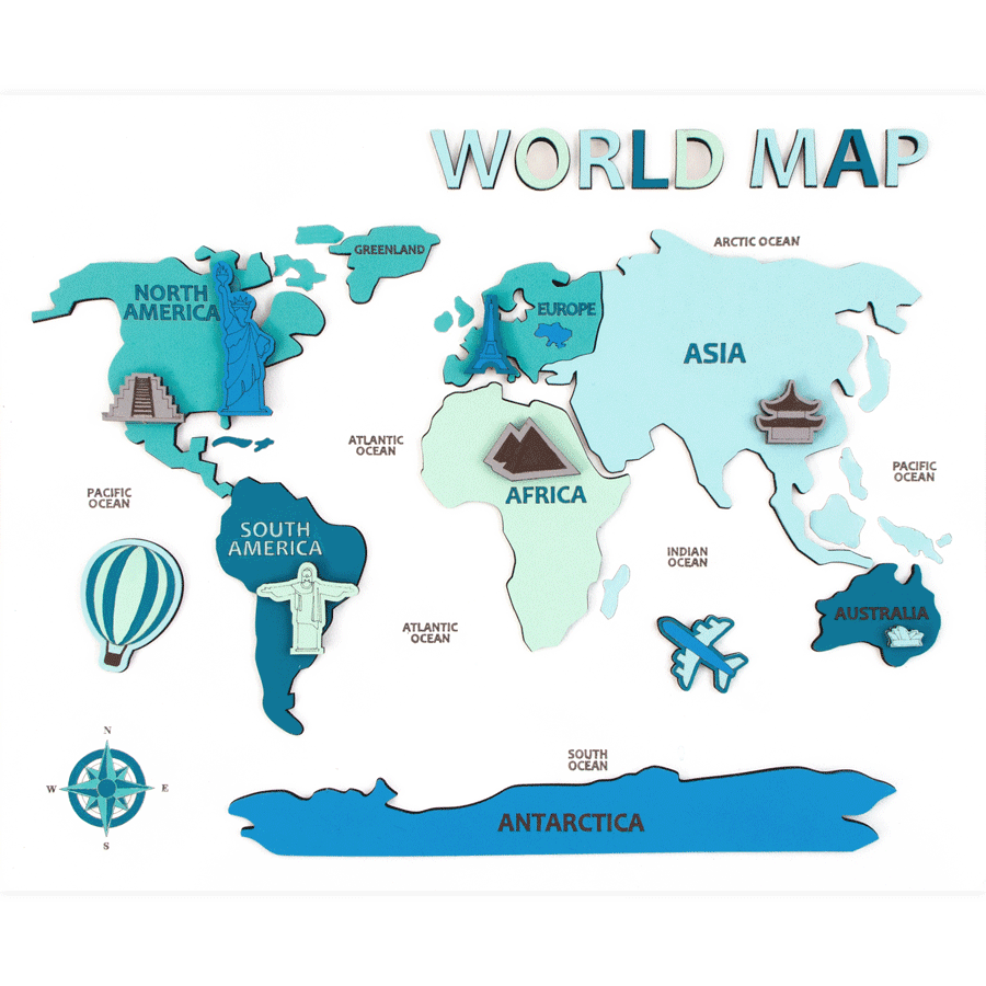 Набор Rosa Talent World Map 3D МДФ 30,5х37,5 см (2742432205)