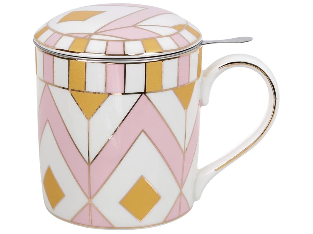 Чашка с ситом 380 мл Розовый с золотым (BDI-331-731)
