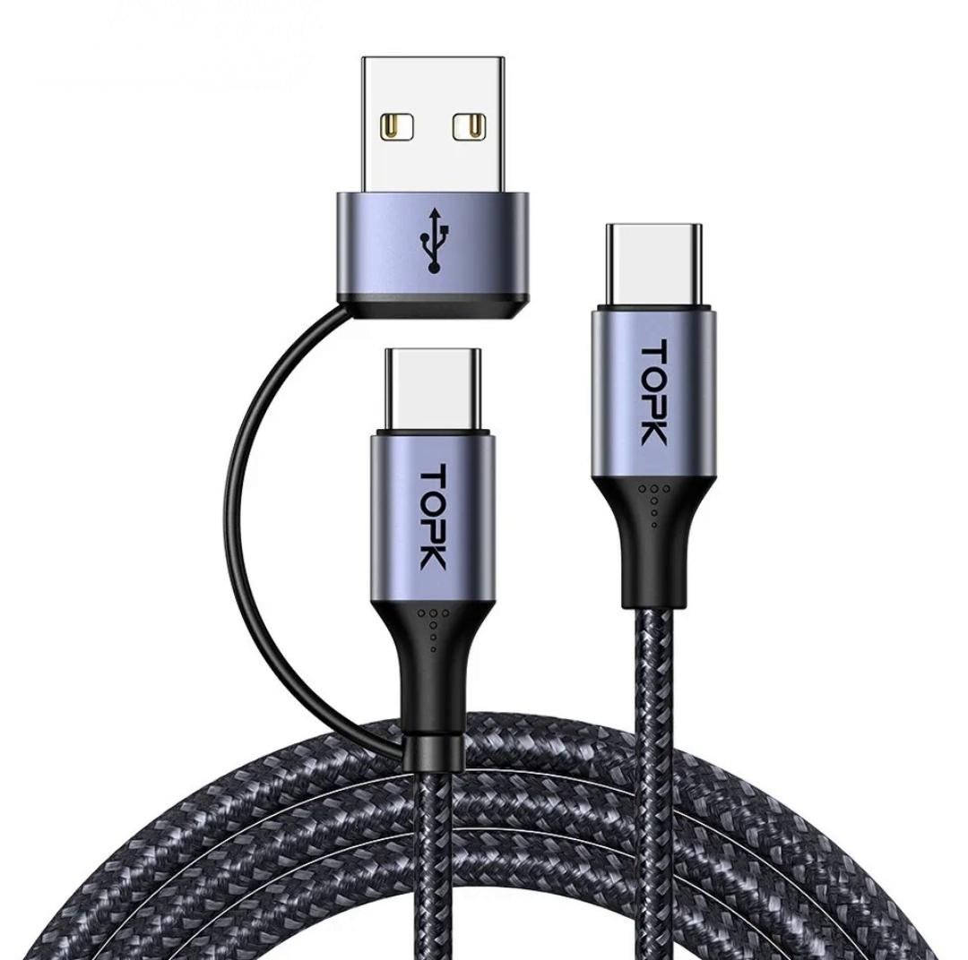 Кабель Topk AD10 USB-A Type-C 2в1 60 Вт 1 м (230055)