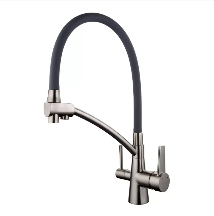 Смеситель для кухни Gappo G4398 Grey/Satin серый/сатин латунь с гибким изливом и подключением к питьевой воде (1037423)