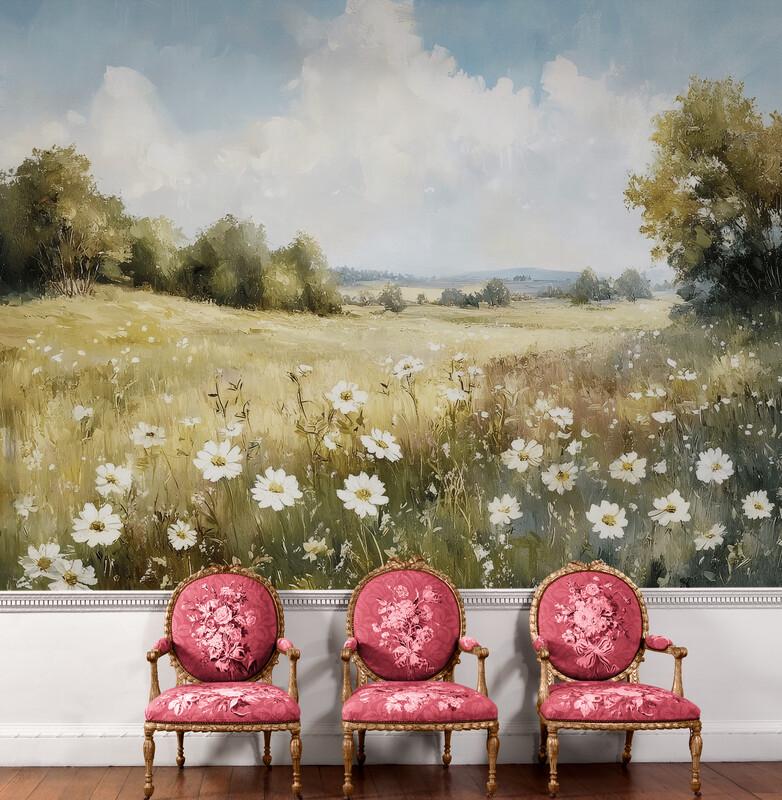 Фотообои бесшовные с эффектом рисунка маслом Бескрайнее поле (S2124)