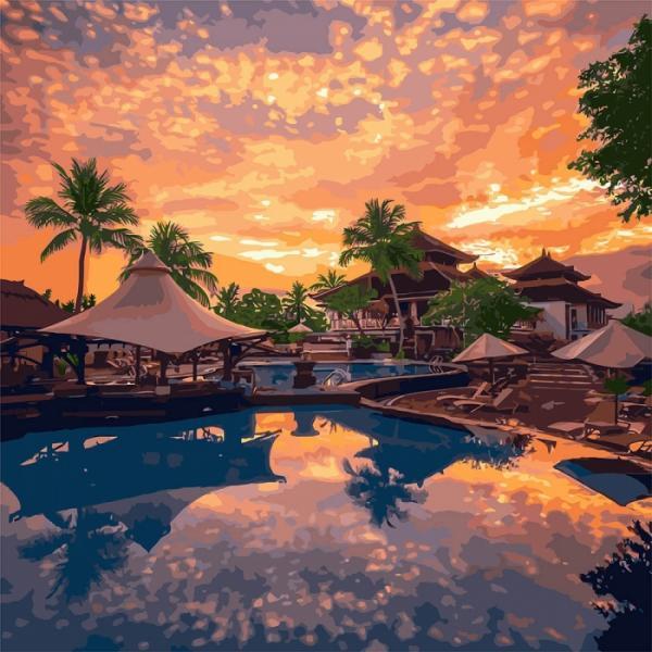 Картина по номерам Идейка Пейзаж Райский вечер 40х40 см в термопакете (Акц-КНО2284-mt)