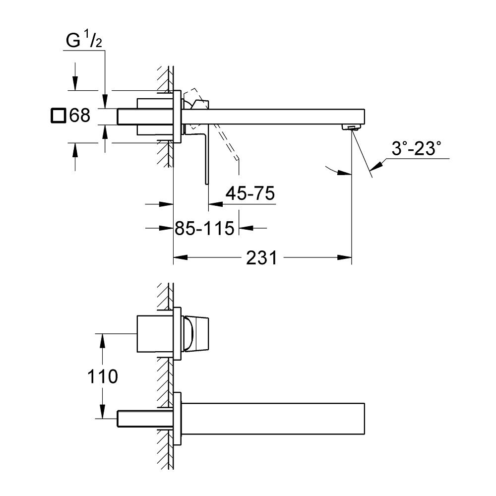 Внешняя часть смесителя Grohe Eurocube 23447000 настенный однорычажный Хром (111026) - фото 2