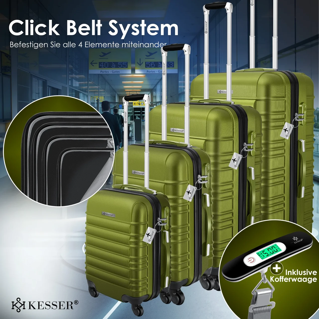 Набір з 4 дорожніх валіз KESSER з твердим корпусом S M/L/XL Хакі - фото 6