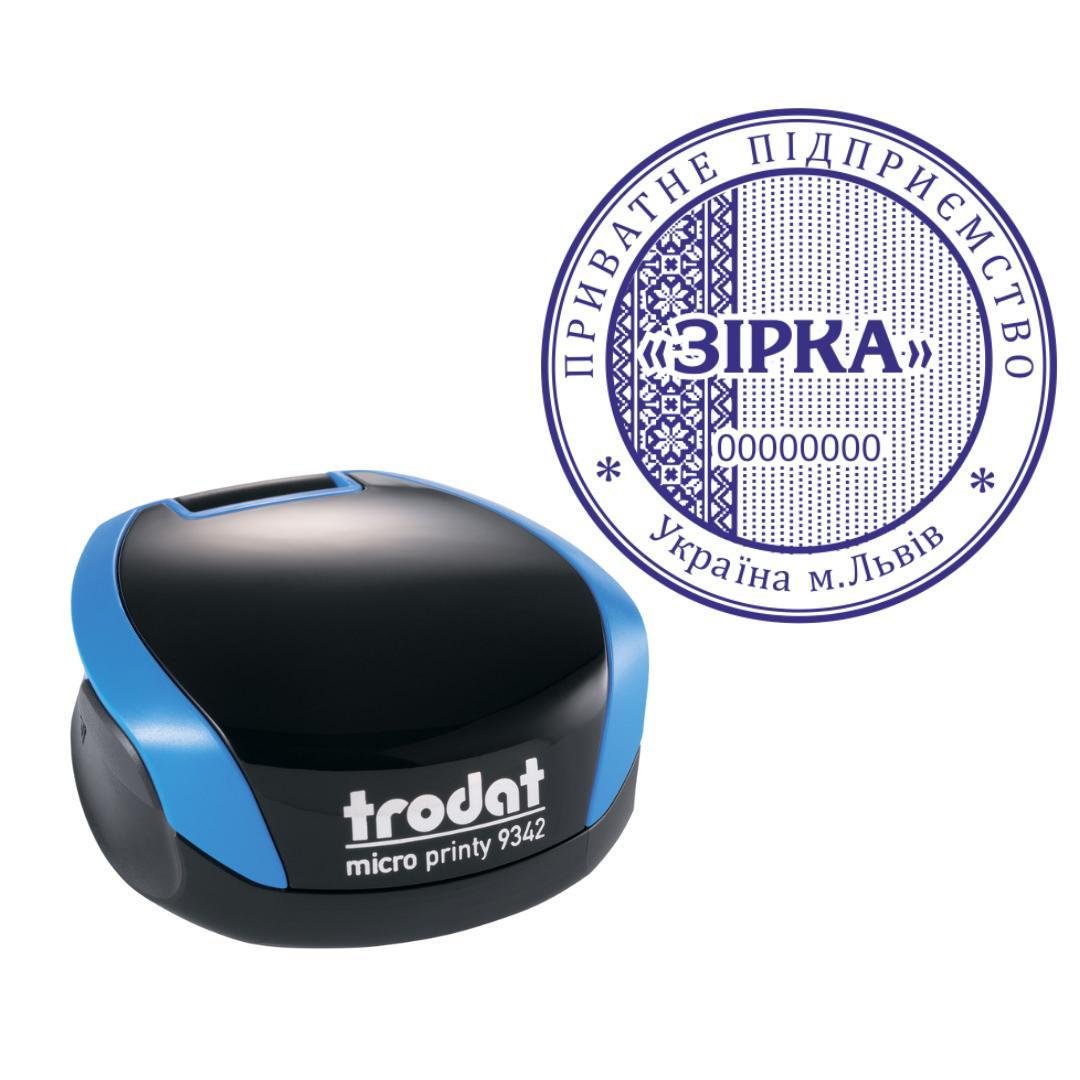 Печать ТОВ на карманном оснащении Trodat Micro Printy 9342 d 42 мм Синий (ООО1/9342/BL)