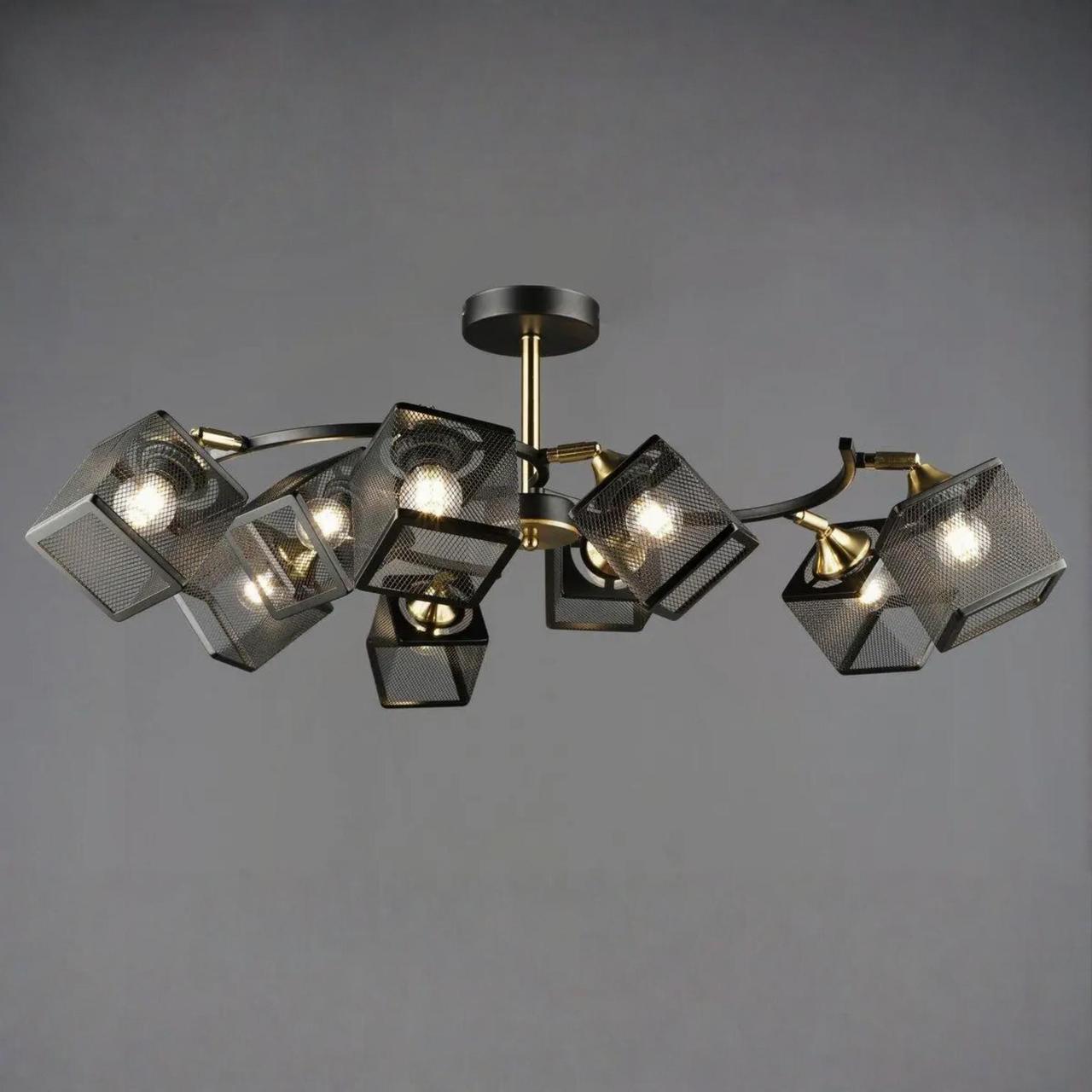 Люстра Sirius на девять плафонов в сетку под лампу Е27 Черный/Медный (N6606/9)