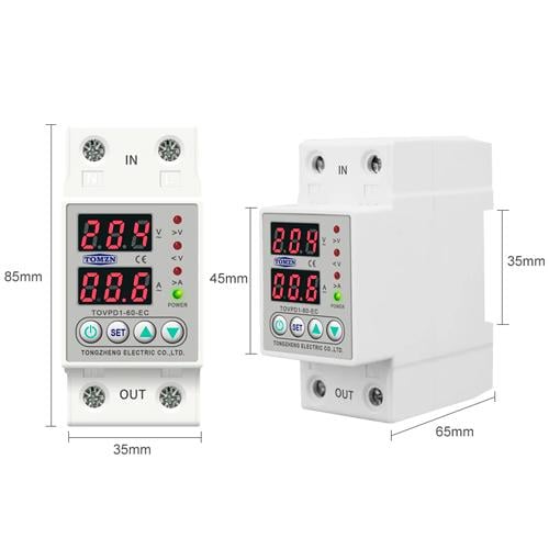 ᐉ Реле контроля напряжения и тока с ЖК, 220В, 63А, 2DIN, TOMZN TOVPD1 ...