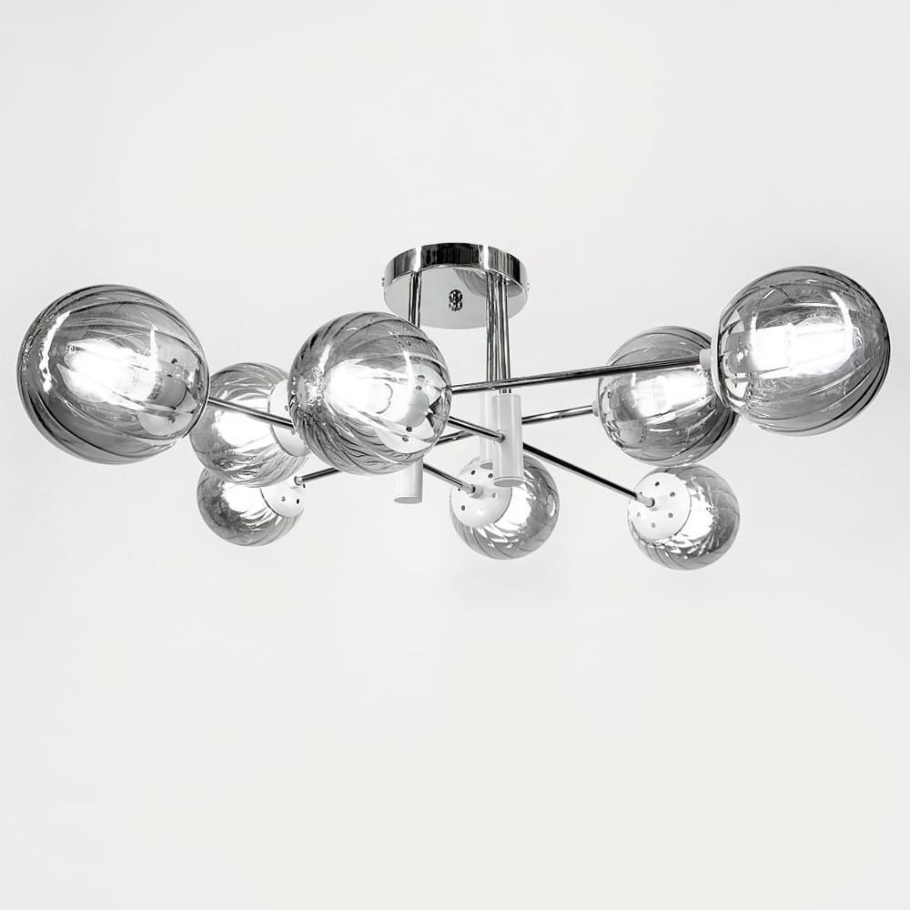 Люстра з білою фурнітурою на 8 графітових плафонів Ø 85 см Хром (51797/8 CH+WT+GR)