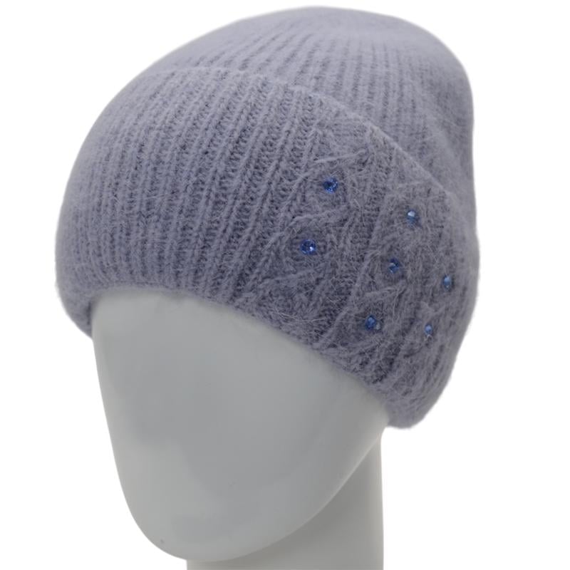 Шапка женская ангоровая с отворотом утепленная флисом Lirus Крокус с узором украшена стразами Джинсовый Шапка женская ангоровая с отворотом утепленная флисом Lirus Крокус с узором украшена стразами Джинсовый