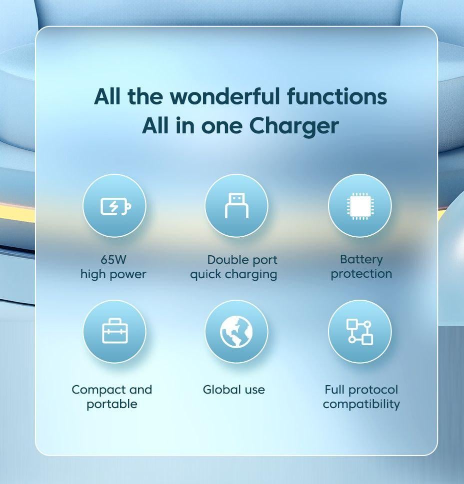 Зарядний пристрій мережевий Toocki GaN 65W USB/Type-C Fast Charger 65W Black (25397373) - фото 7 Зарядний пристрій мережевий Toocki GaN 65W USB/Type-C Fast Charger 65W Black (25397373) - фото 7