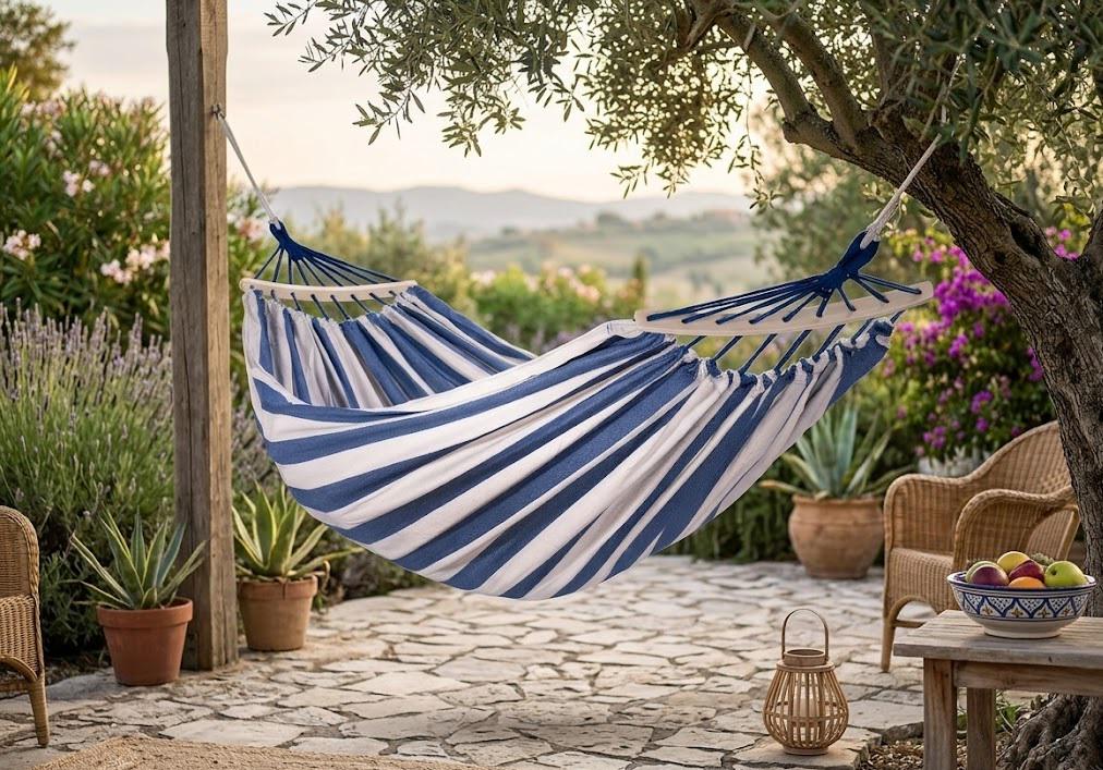 Гамак двухместный усиленный с деревянной планкой до 200 кг и чехлом