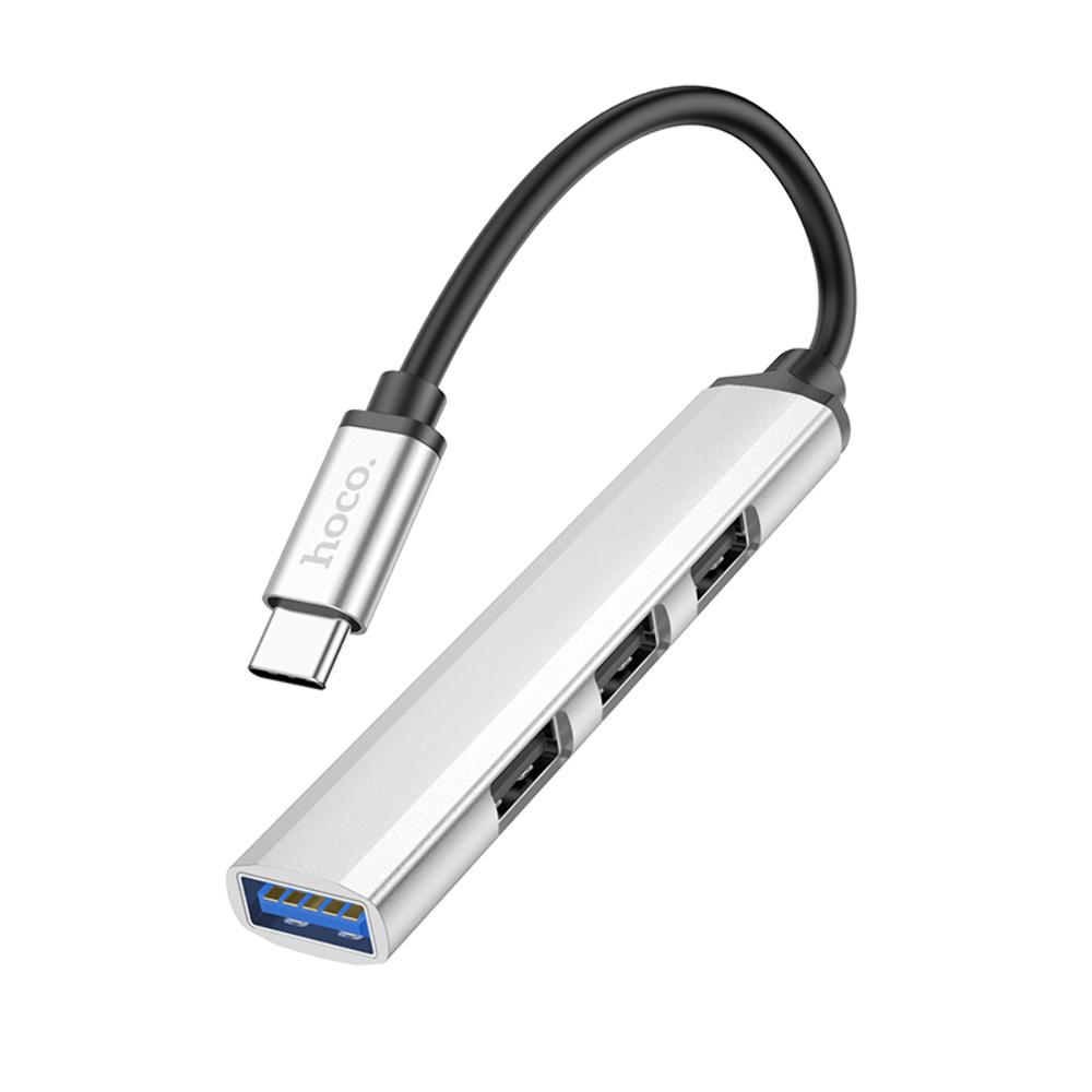 Хаб USB Hoco HB26 Type-C to 1xUSB 3.0 + 3хUSB 2.0 Сірий (00000001744)