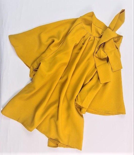 Блуза жіноча з коротким рукавом на зав'язці М Гірчичний (1792942021)