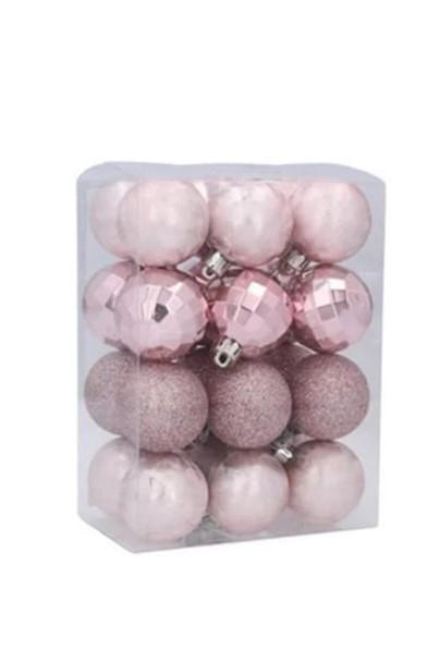 Набор шаров пластиковых новогодних 24 шт. D-4 см Розовый (43118)