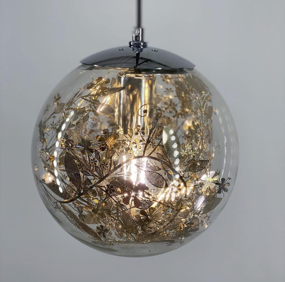Подвесной светильник Line.F с прозрачным плафоном шаром с флористическими мотивами 20 см (662_918)