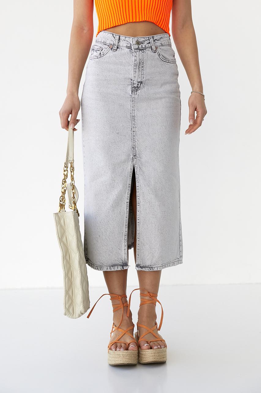 Юбка с разрезом р. 38 Светло-серый (10161977)