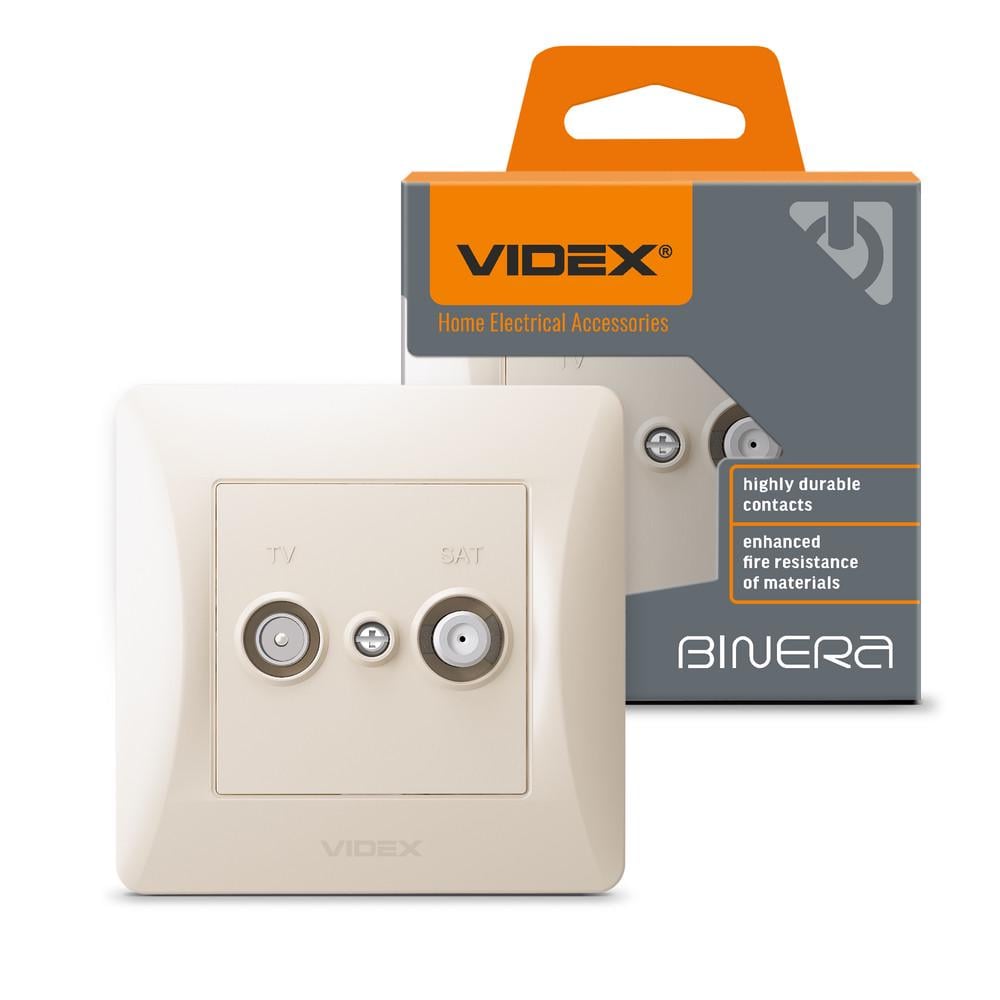 Розетка телевизионная и спутниковая Videx BINERA конечная Кремовый (12065)