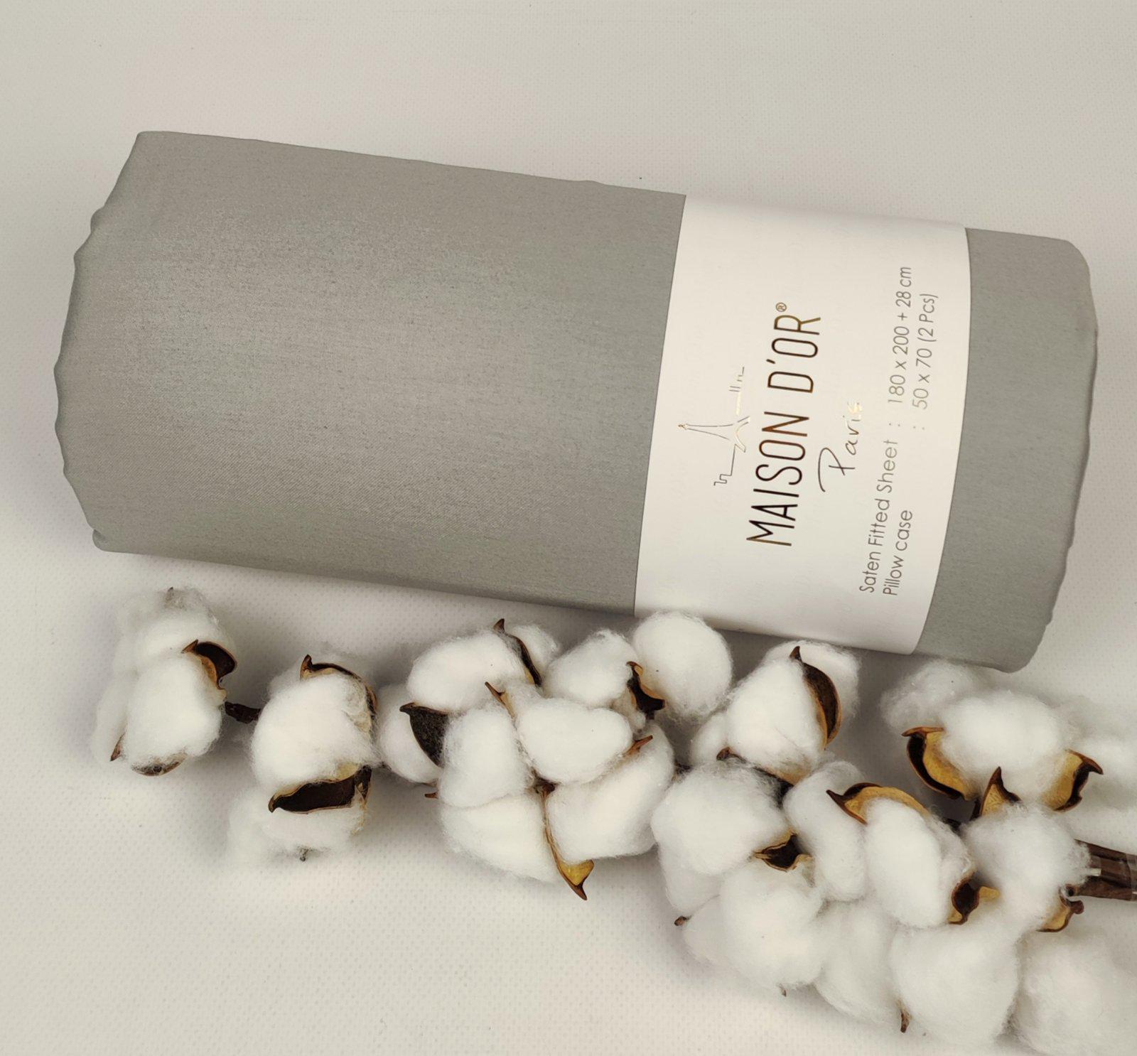 Простынь на резинке Maison D'or 180x200 см с наволочками сатин Grey (CN23352)