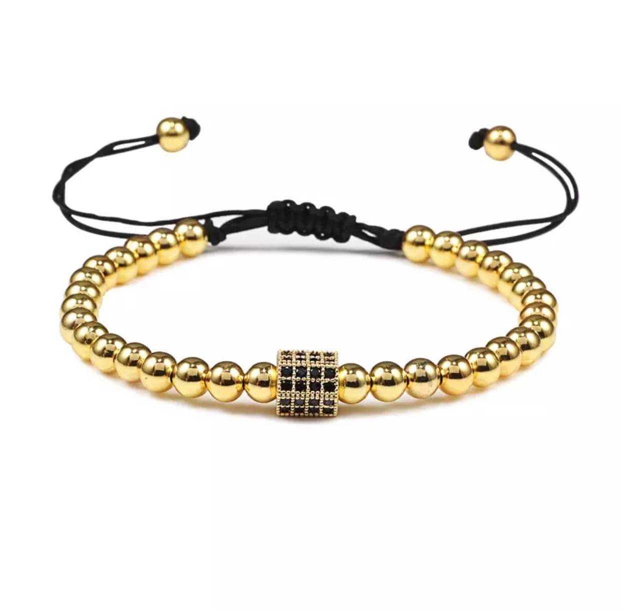 Браслет із гематиту з багатогранником на стяжці р. 17 Золотий (90094)