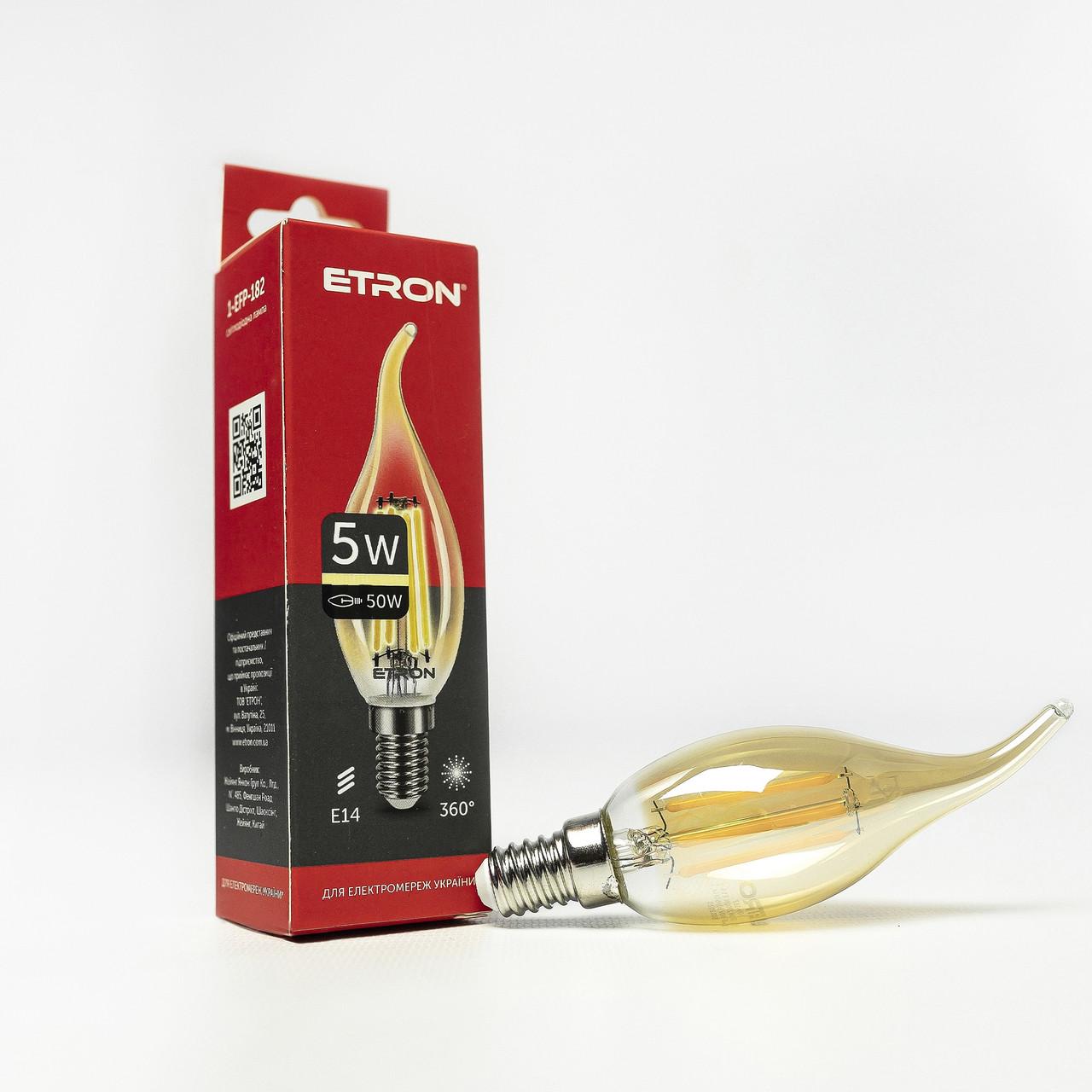 Лампа LED ETRON Filament 1-EFP-182 C35 E14 5W tailed 2700K Золотой