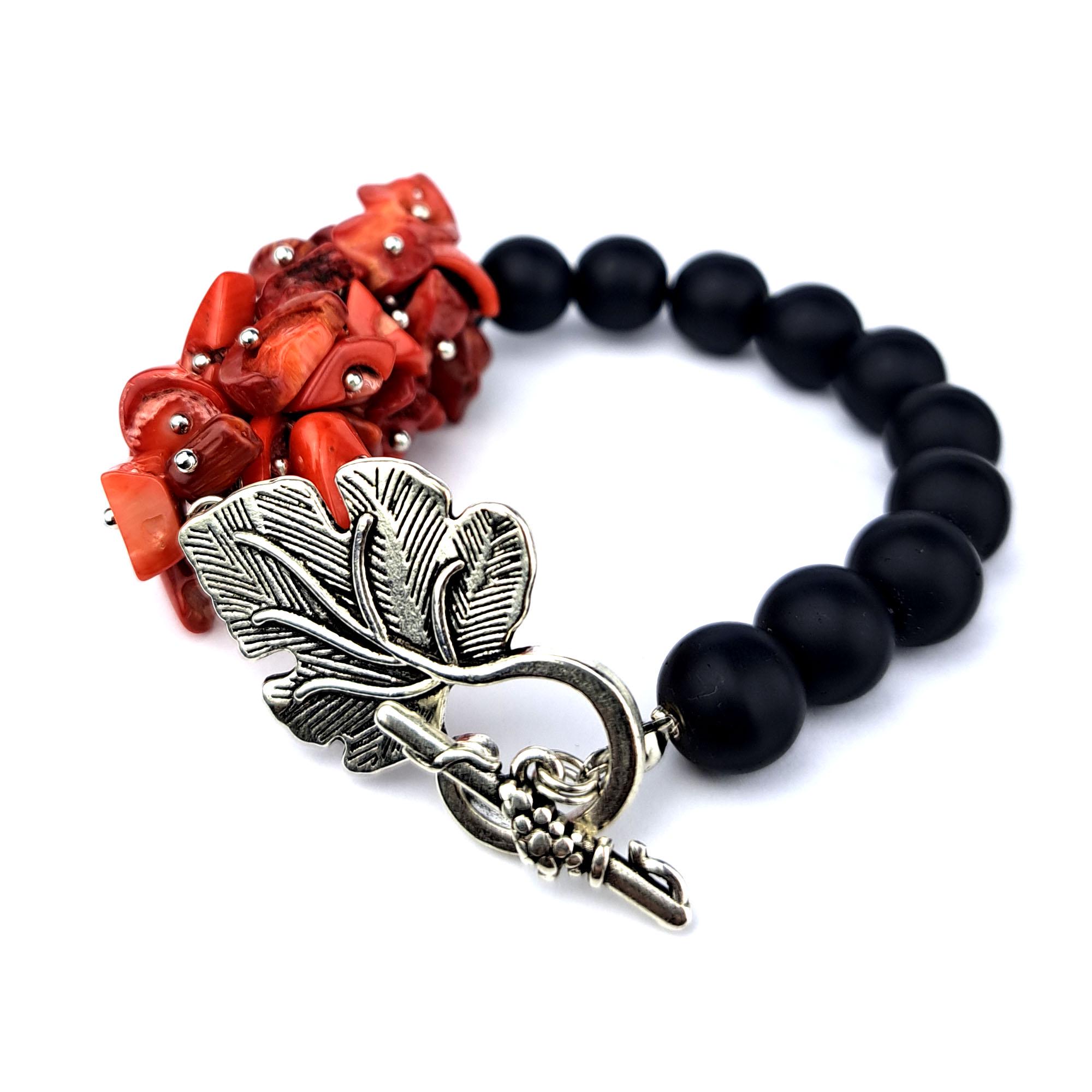 Браслет DARSANA Иджен из натурального камня коралл/шунгит (DRSU001058)