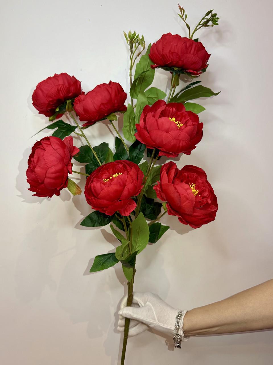 Искусственная ветвь пиона 7 голов 70 см Красный
