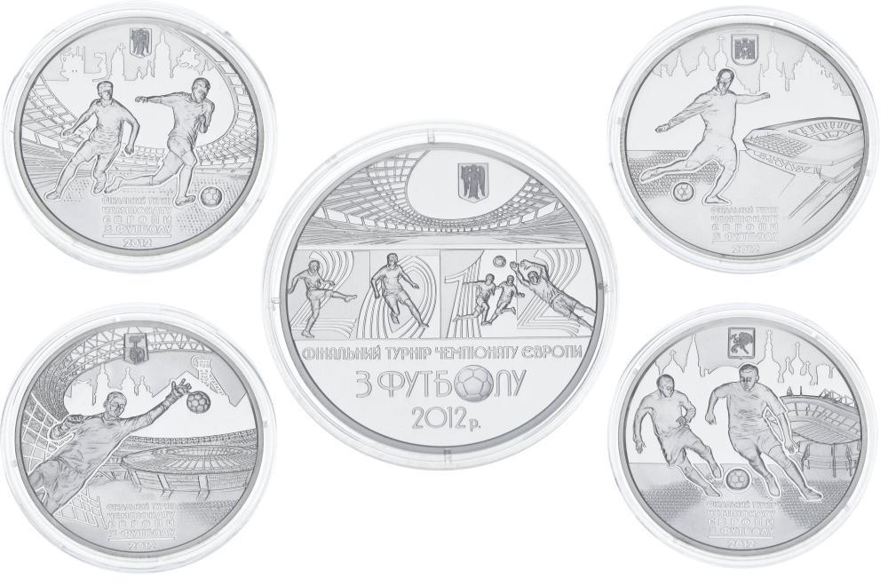 Набор колекционных монет Украина из 5 монет 2011 Серебро Proof Чемпионат Европы по футболу 2012 года в Украине и Польше (М14545)