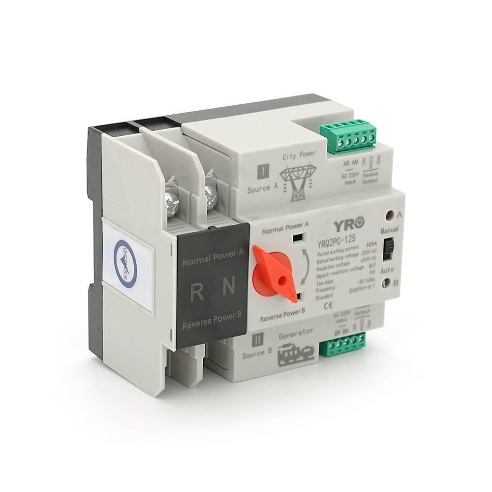 Автомат введення резерву двополюсний YRQ2PC-125 220V/125A на DIN-рейку для генераторів (40428)