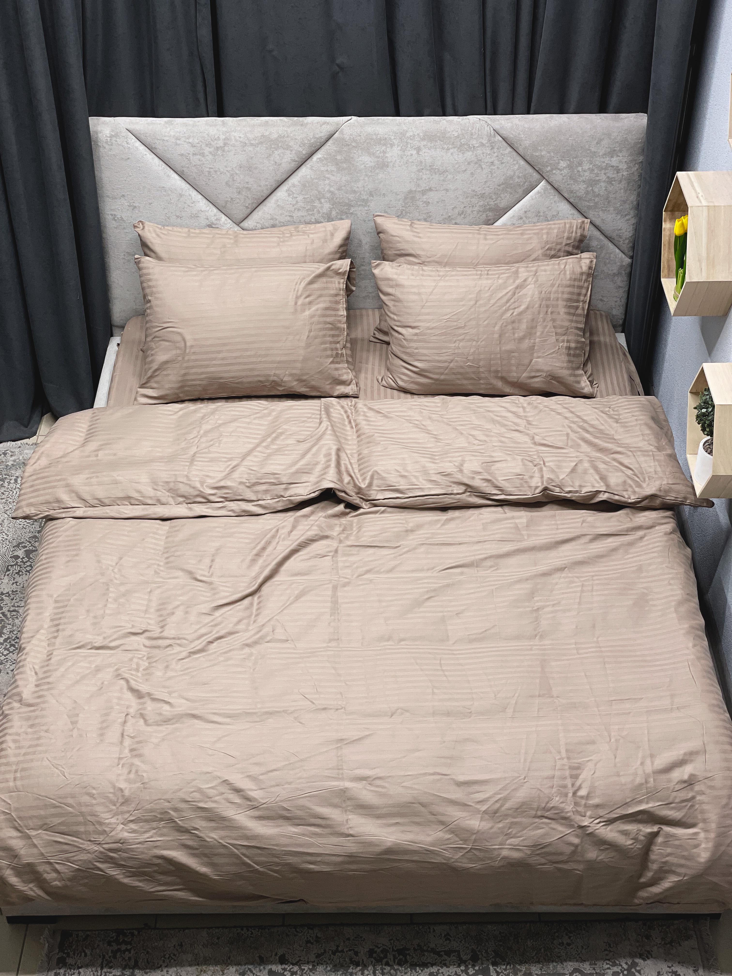 Комплект постельного белья Ego-textile 016SF страйп-сатин однотонный в полоску Коричневый (199011461)