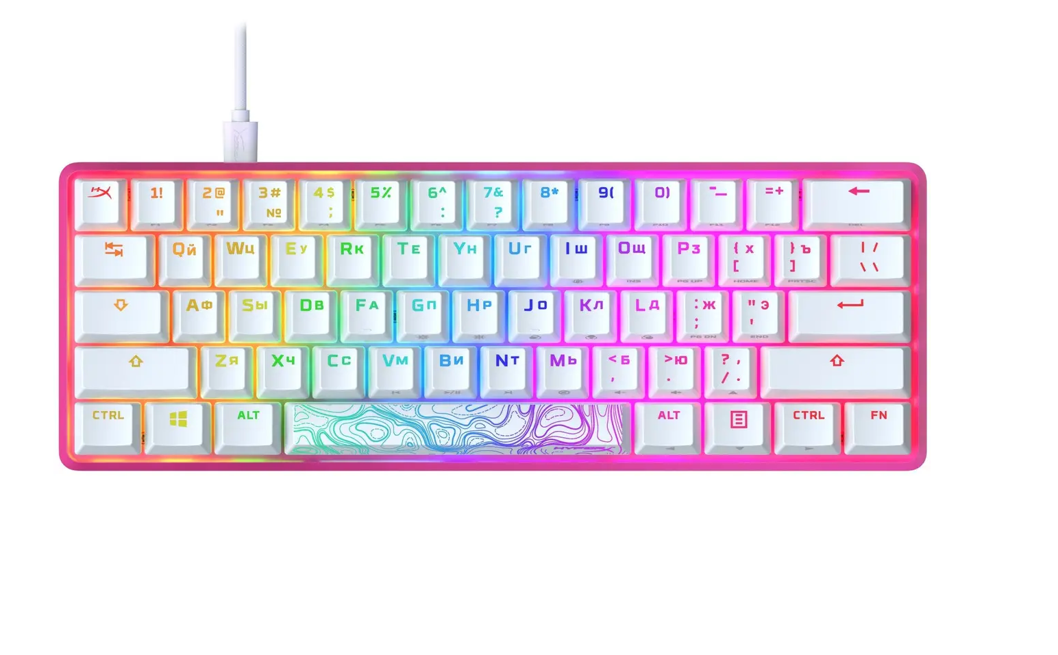 Клавиатура HyperX Alloy Origins 60 Red USB RGB ENG/RU Pink - фото 3