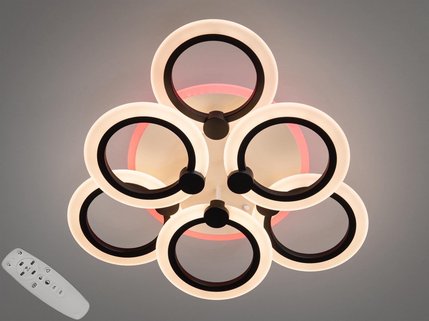 Люстра акриловая для кухни в стиле хай-тек с подсветкой A8022-3+3BK-LS 72W на 11 м2 Черный (1750082704) - фото 3