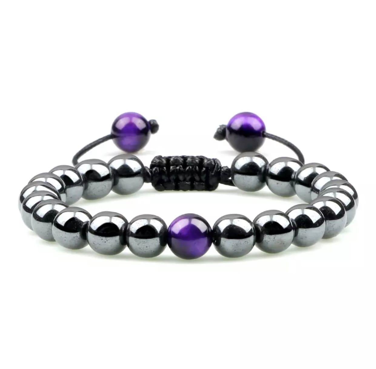 Браслет з гематиту та тигрового ока на стяжці р. 19 (80111)