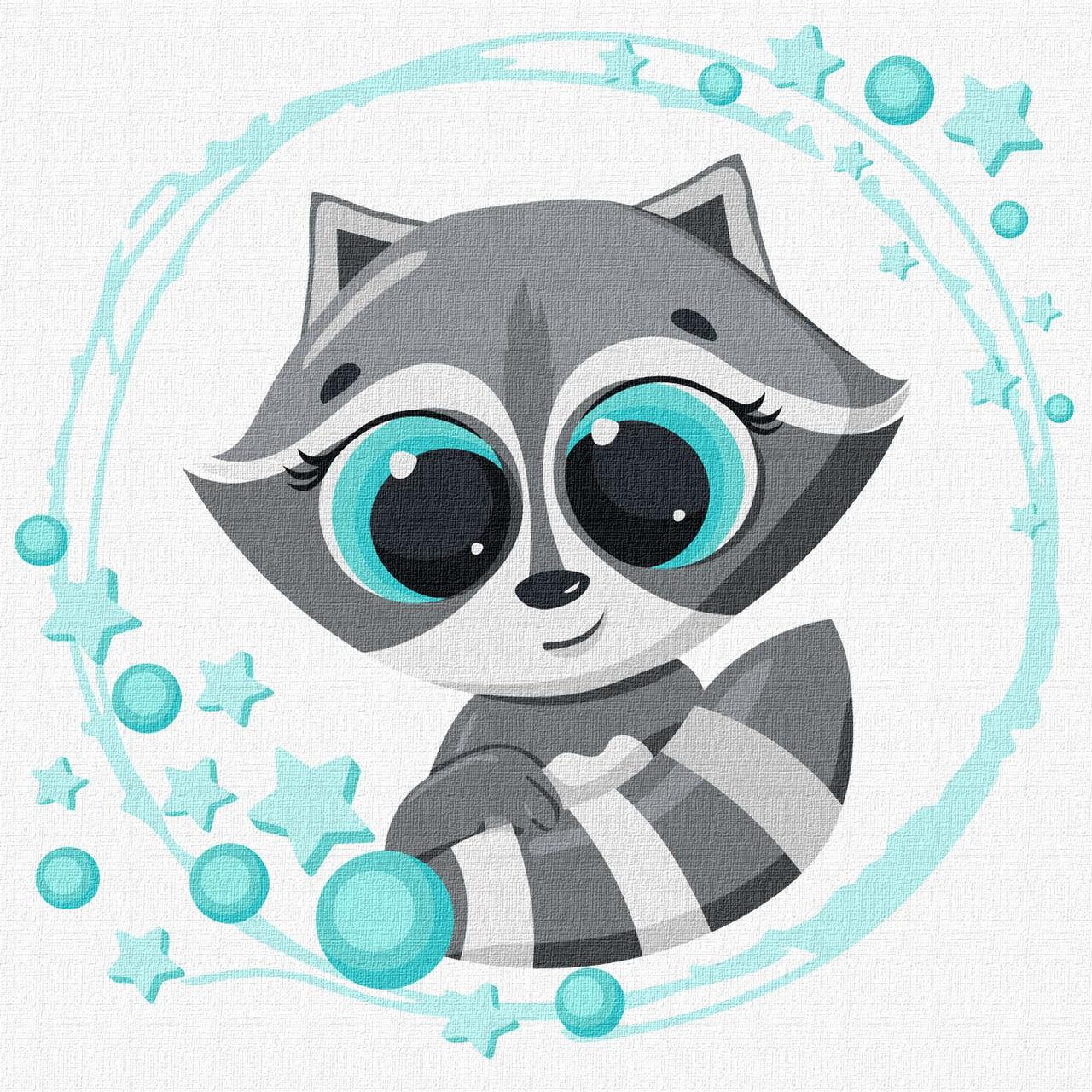 Картина по номерам Идейка Маленький енот KHO6000 холст на подрамнике 30х30 см (1580569081)