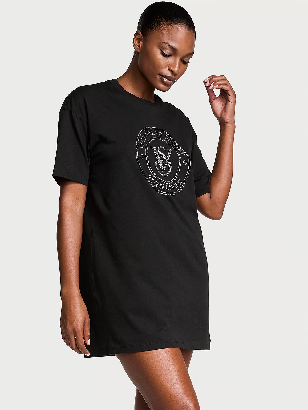 Сорочка Victoria's Secret Cotton Oversized Sleep Tee бавовняна M/L Чорний (22614578)