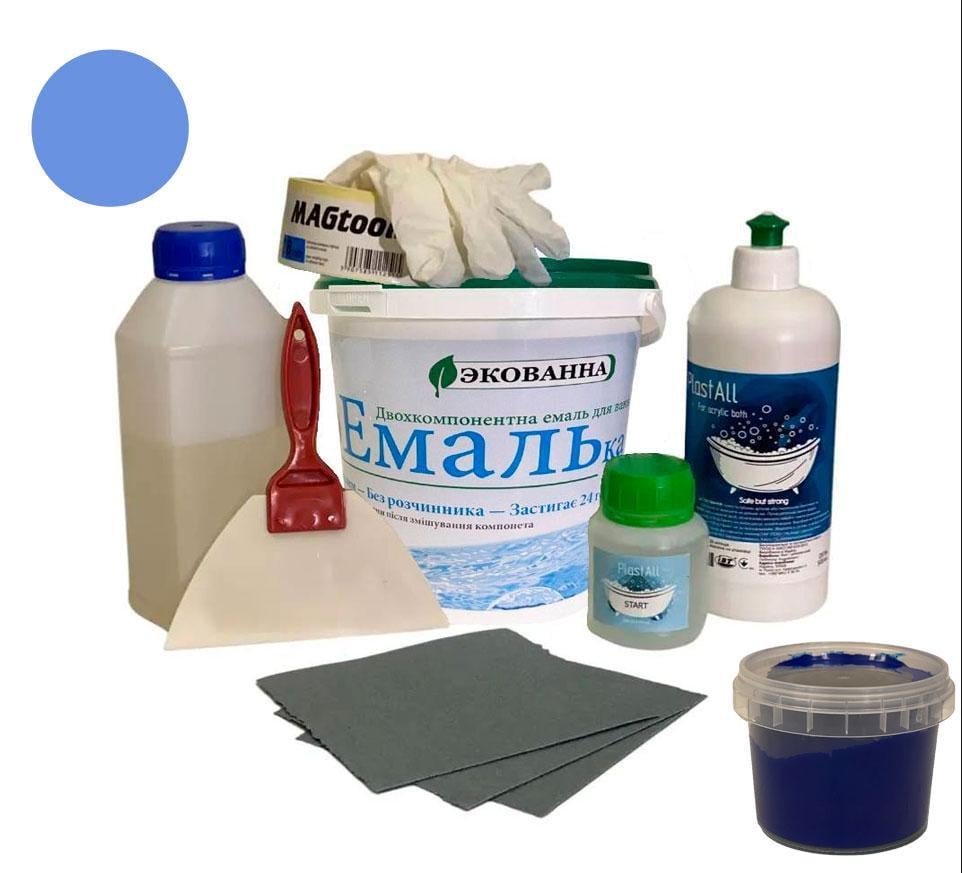 Эмаль с набором для реставрации ванн ЭкоВанна ЭкоЭмалька 1000 г Синий (23915887)