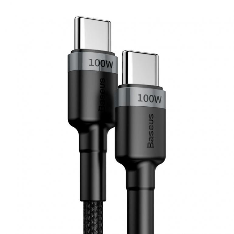 Кабель BASEUS Cafule flash charging Cable Type-C toType-C PD2.0 CATKLF-ALG1 100W 20V 5A 2 м Gray/Black