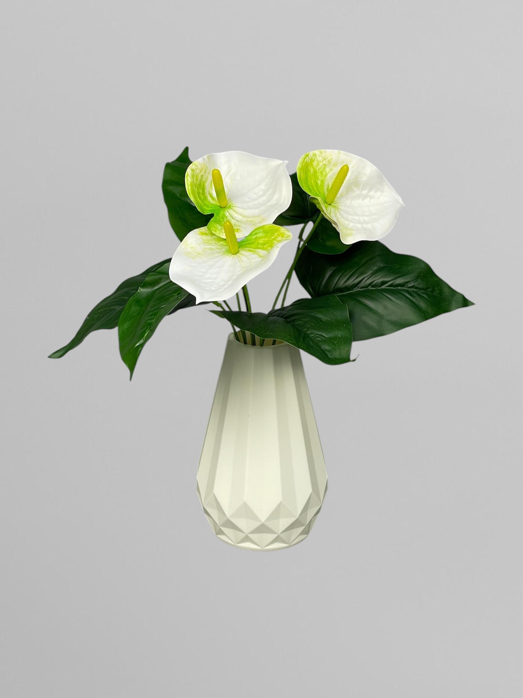 Искусственный букет антуриума 3 цветка 32 см Белый (К13107) - фото 2 Искусственный букет антуриума 3 цветка 32 см Белый (К13107) - фото 2