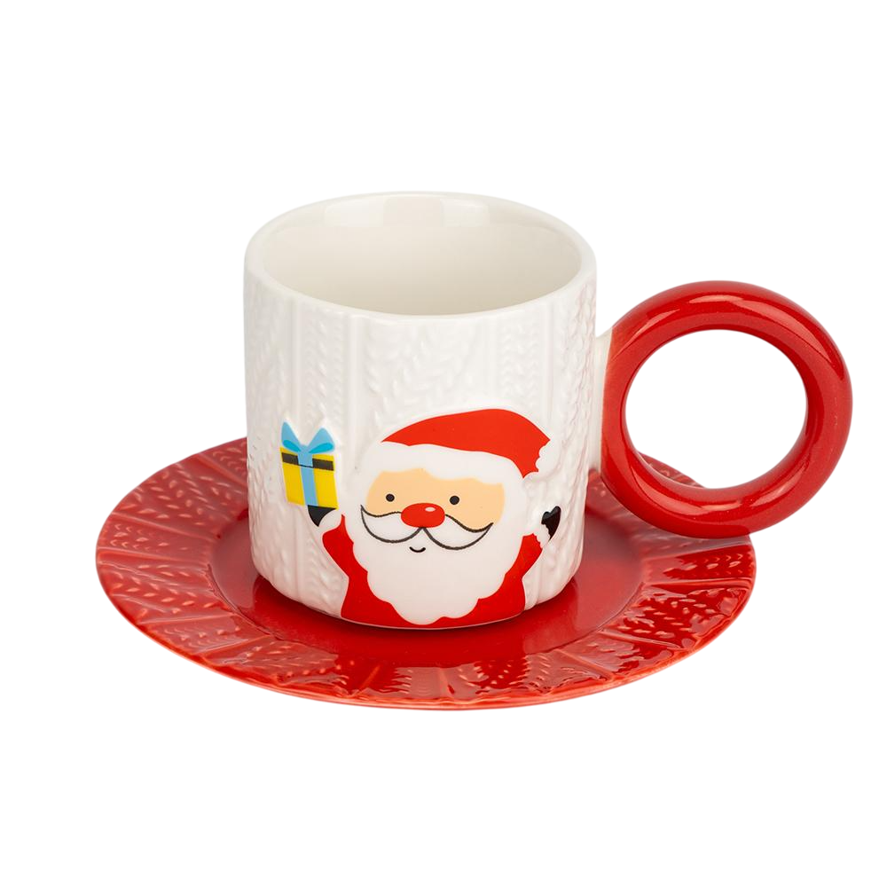 Новогодняя чашка с блюдцем для горячих напитков Праздничная радость Красный (147-81-9252-015 )