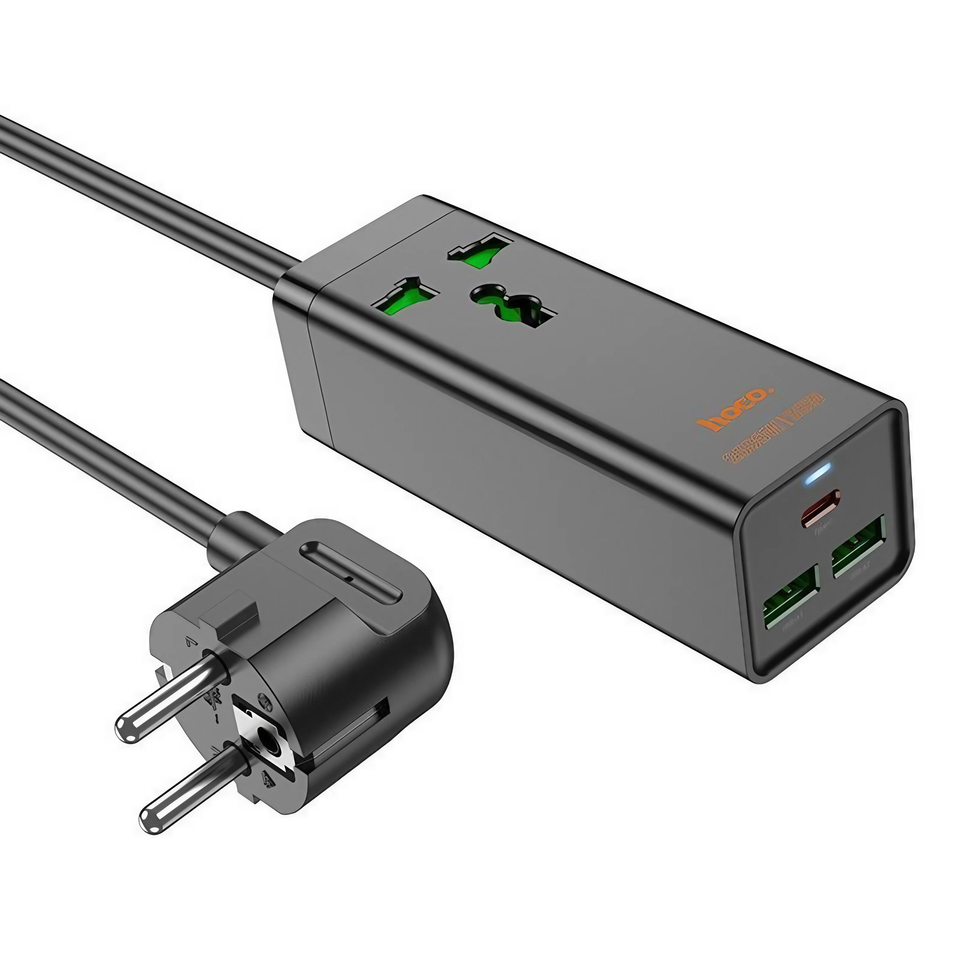 Удлинитель сетевой Hoco AC9A 1x250V 2хUSB/1хType-C 30W 1,5м Черный (кт-785033)