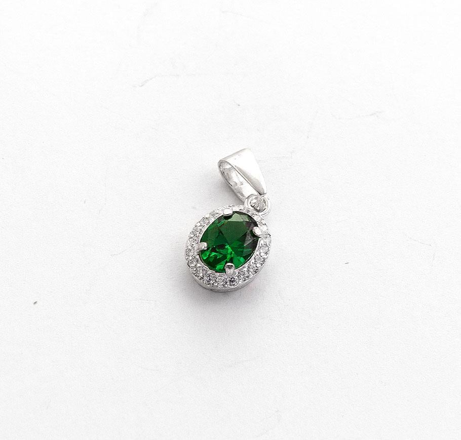Подвеска серебряная Maxi Silver 7966 с овальным фианитом Зеленый (87966)