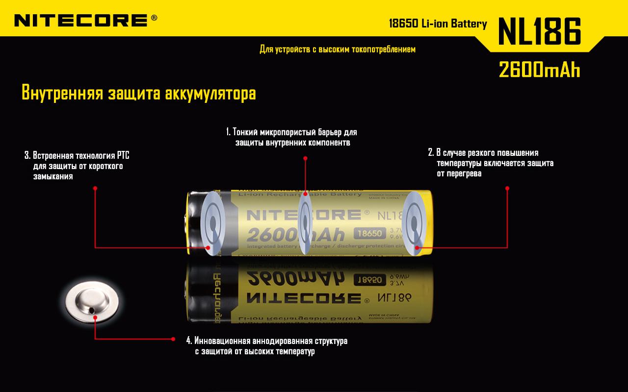 Акумулятор Nitecore NL186 18650 2600 mAh (10303969) - фото 3