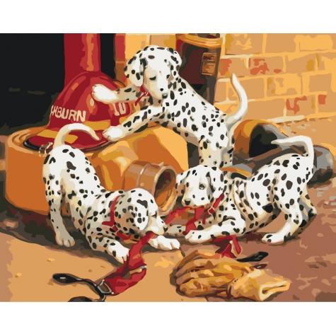 Картина за номерами Ідейка Тварини Пустотливі далматинці 2 40х50 см в термопакеті (КНО4053-mt)