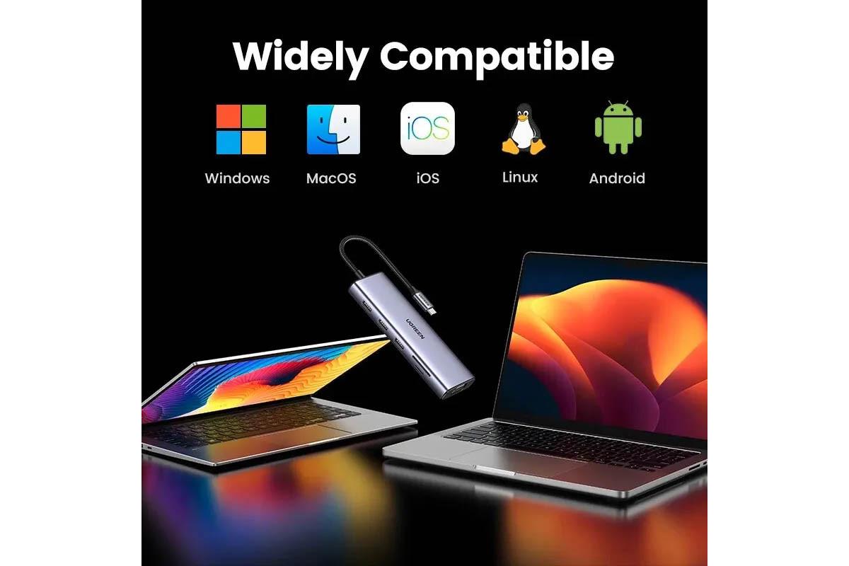 Концентратор UGREEN CM498 Type-C и 4K HDMI/VGA/RJ45/SD и TF/USB 3.0 PD 100W для MacBook HP Grey (15601) - фото 13
